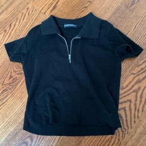 Brandy Melville zip collared t shirt, black, small